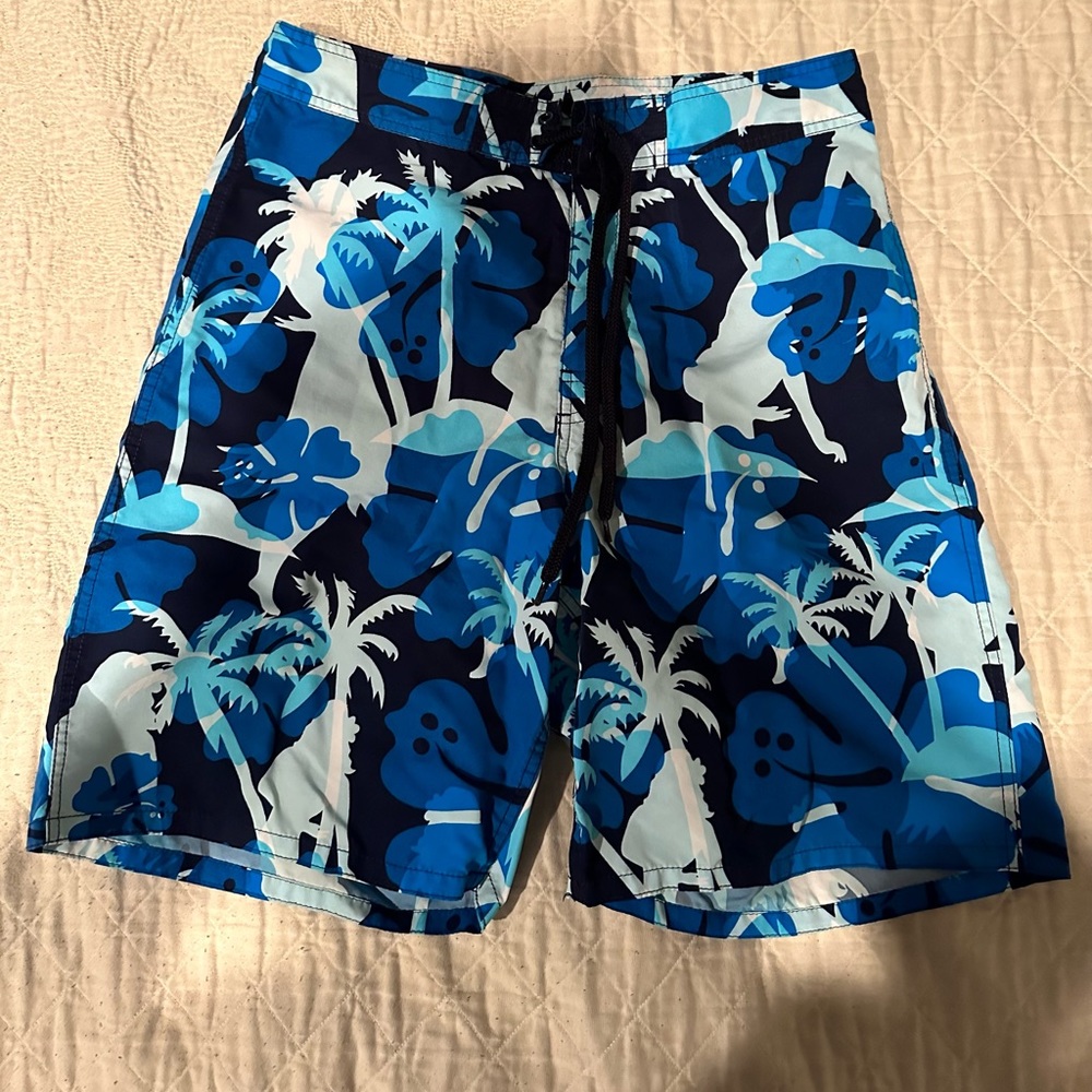 Men’s Blue Palm tree Hawaiian swim shorts! Velcro closure. Size- 32.Phys.Sci.